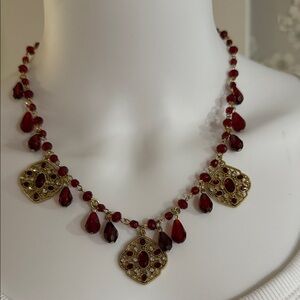 Chaps Gold and Red Beaded Necklace